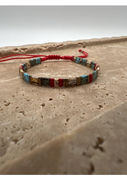 Kırmızı Gold Tila Ip Bileklik