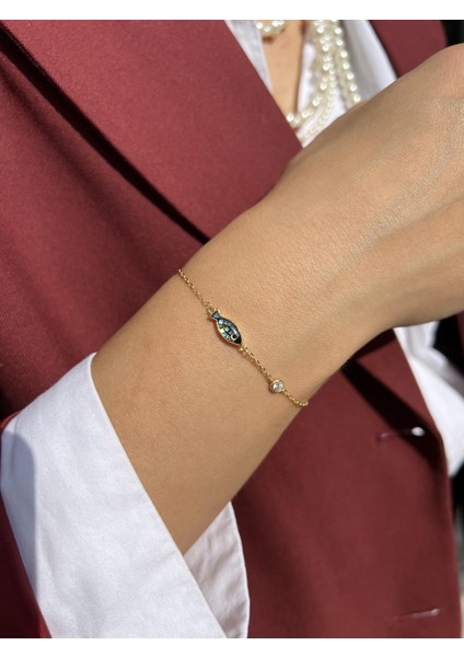 Mozaik Görünümlü Gümüş Balık Bileklik