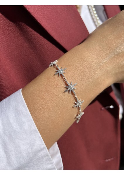 Çoklu Taşlı Gümüş Kuzey Yıldızı Bileklik