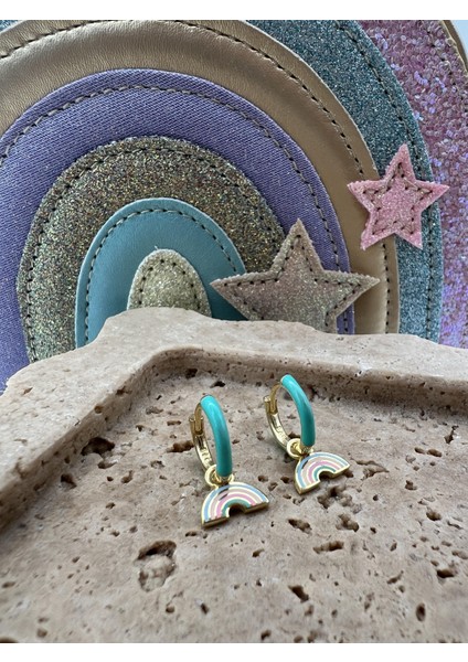 Çocuk Gümüş Mavi Mineli Sallantılı Gökkuşağı Küpe