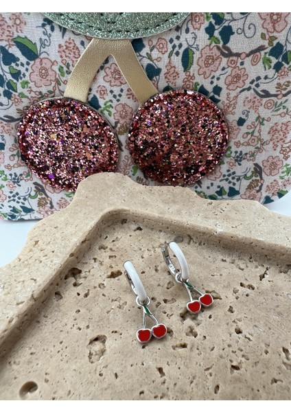 Çocuk Gümüş Mineli Sallantılı Kiraz Küpe