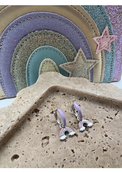 Çocuk Gümüş Mor Mineli Sallantılı Gökkuşağı Küpe