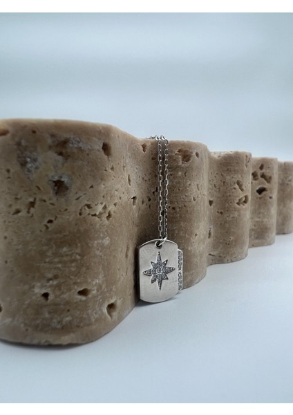 Çift Plakalı Gümüş Kuzey Yıldızı Kolye modelleri