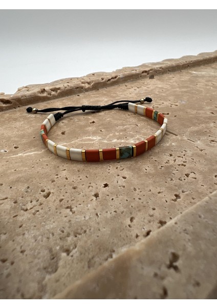 Turuncu Beyaz Tila Ip Bileklik