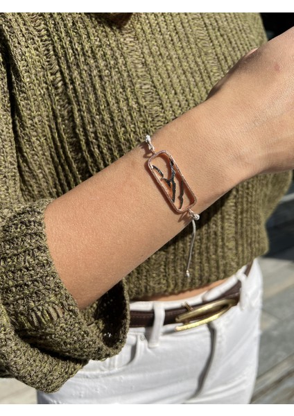 El Işi Tasarım Rose Çerçeveli Gümüş Martı Gri Bileklik