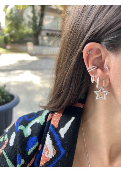 Taşlı Gümüş Sallantılı Yıldız Küpe fiyatları