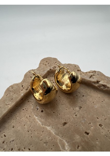 Italyan Tasarım Gümüş Bombeli Kalın Halka Küpe