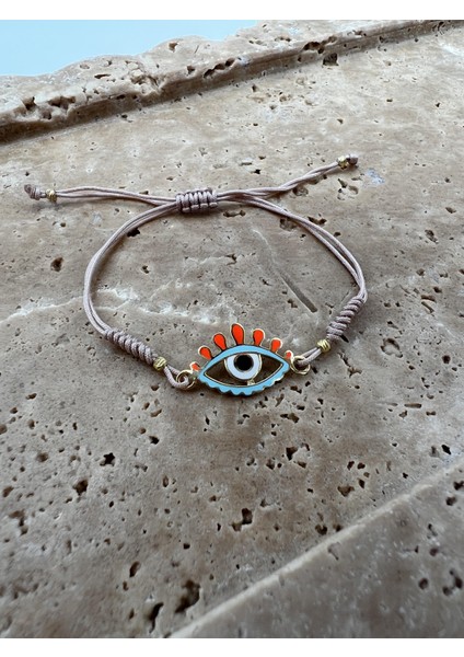 Göz Detaylı Krem Ip Bileklik