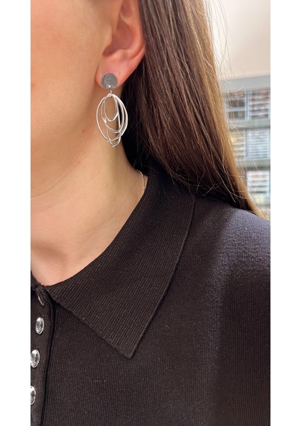 El Işi Tasarım Çoklu Geometrik Gümüş Halka Küpe