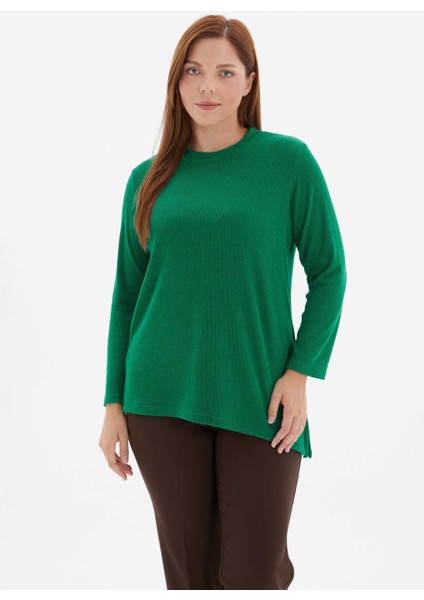 Yuvarlak Yaka Düz Yeşil Kadın Bluz 25KSL8257