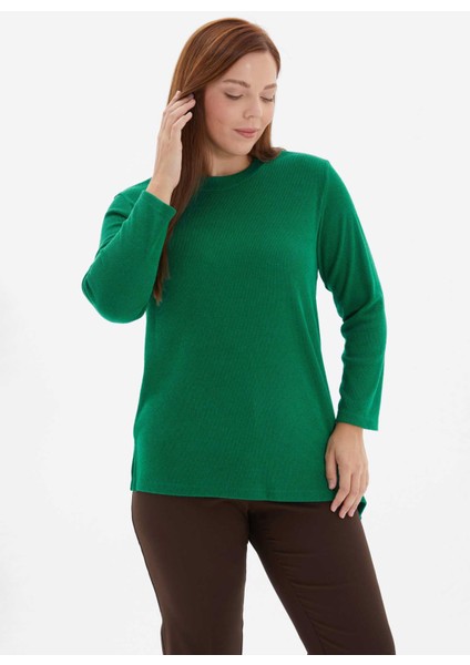 Yuvarlak Yaka Düz Yeşil Kadın Bluz 25KSL8257 modelleri