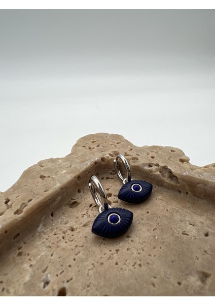 Gümüş Lacivert Göz Küpe