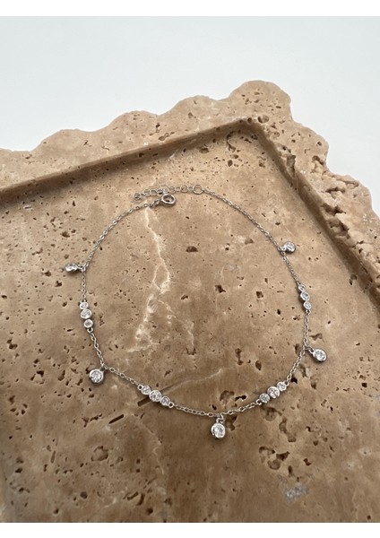 Üçlü Taşlı Gümüş Halhal