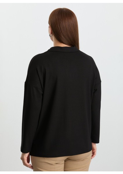 Polo Yaka Taşlı Siyah Kadın Bluz 25KSL8213 modelleri