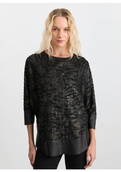 Bisiklet Yaka Simli Siyah Kadın Bluz 25KSL8218 fiyatları