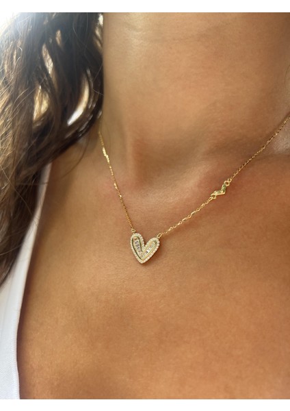 Baget Taşlı Gümüş Kalp Kolye fiyatları