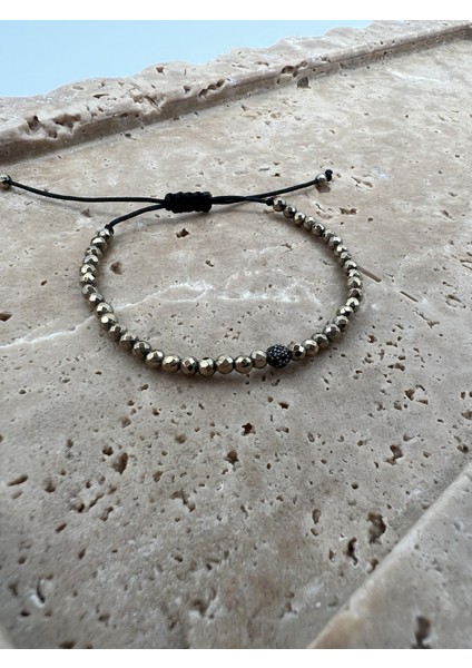 Hematit Taşlı Gold Top Detaylı Bileklik