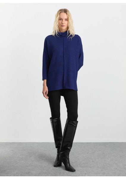 Degaje Yaka Düz Mavi Kadın Bluz 25KSL8220