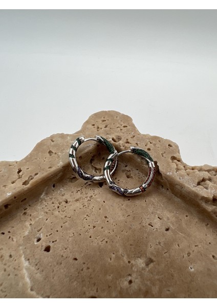 Renkli Taşlı Gümüş Halka Küpe