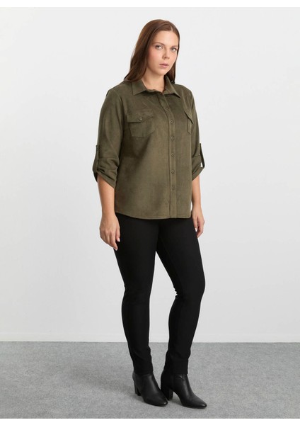 Polo Yaka Fitilli Haki Kadın Bluz 25KSL8222