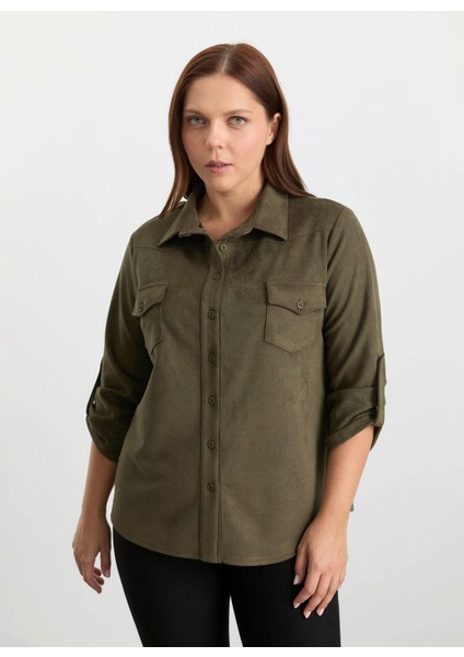 Polo Yaka Fitilli Haki Kadın Bluz 25KSL8222 fiyatları