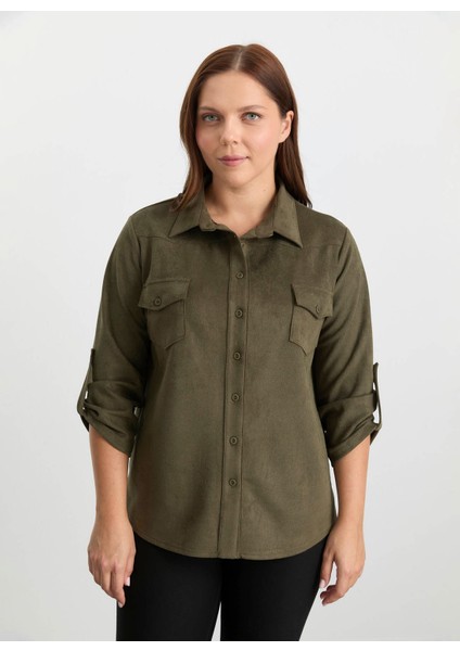 Polo Yaka Fitilli Haki Kadın Bluz 25KSL8222 modelleri