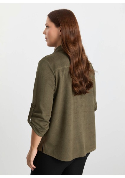 Polo Yaka Fitilli Haki Kadın Bluz 25KSL8222 fırsatları