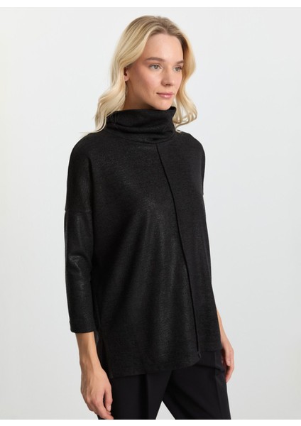 Degaje Yaka Düz Siyah Kadın Bluz 25KSL8220 modelleri