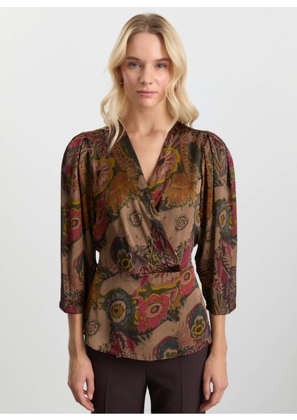 Kruvaze Yaka Emprime Vizon Kadın Bluz 25KSL8201