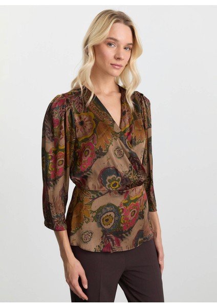 Kruvaze Yaka Emprime Vizon Kadın Bluz 25KSL8201 modelleri