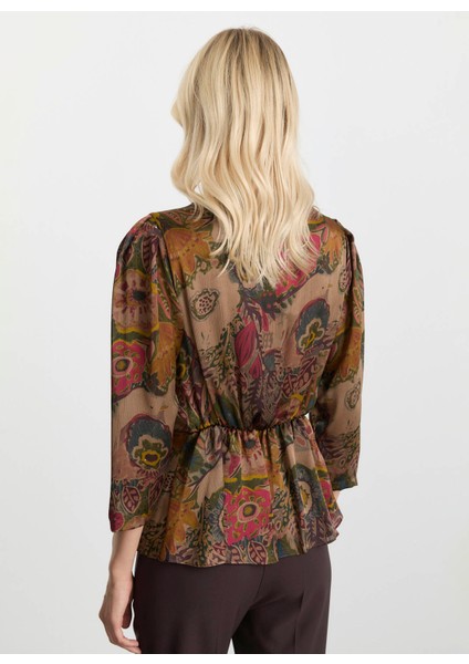 Kruvaze Yaka Emprime Vizon Kadın Bluz 25KSL8201 fırsatları