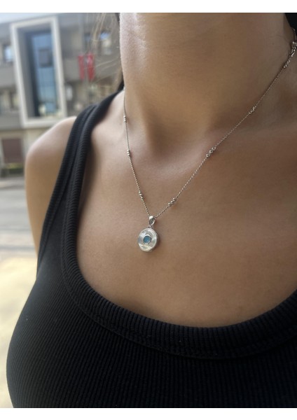 Sedefli Gümüş Firuze Taşlı Yuvarlak Kolye Ucu fiyatları