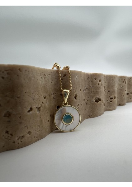 Sedefli Gümüş Firuze Taşlı Yuvarlak Kolye Ucu modelleri