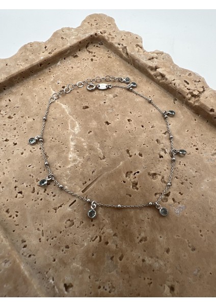 Mavi Taşlı Gümüş Halhal