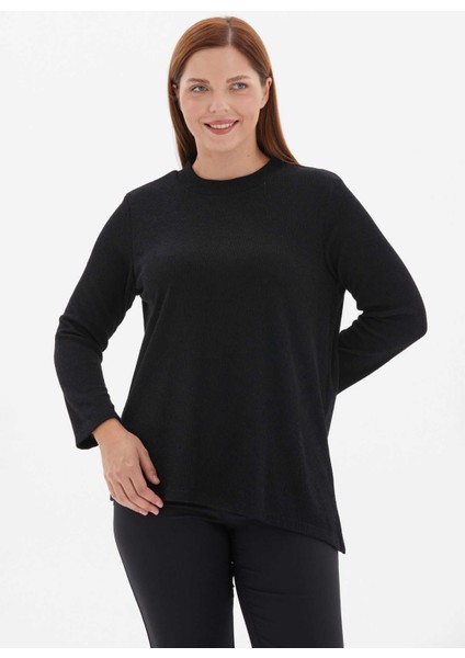 Yuvarlak Yaka Düz Siyah Kadın Bluz 25KSL8257 fiyatları