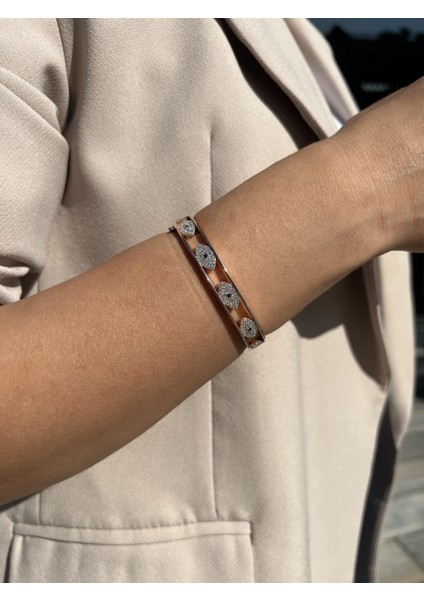 Gümüş Göz Detaylı Rose Renkli Kelepçe