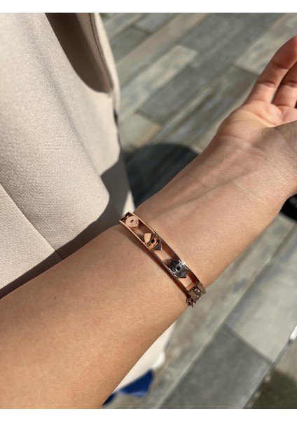 Gümüş Göz Detaylı Rose Renkli Kelepçe fiyatları