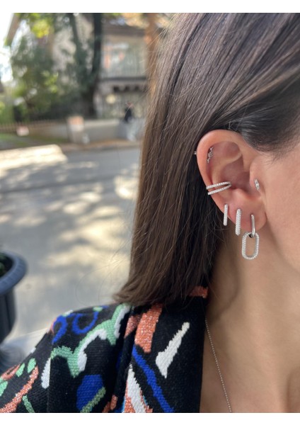 Taşlı Sallantılı Gümüş Dikdörtgen Küpe fiyatları