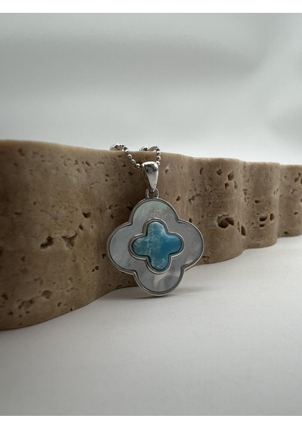 Sedefli Gümüş Firuze Taşlı Yonca Kolye Ucu fiyatları