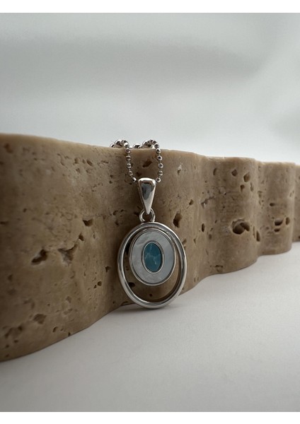 Sedefli Gümüş Firuze Taşlı Oval Kolye Ucu fiyatları