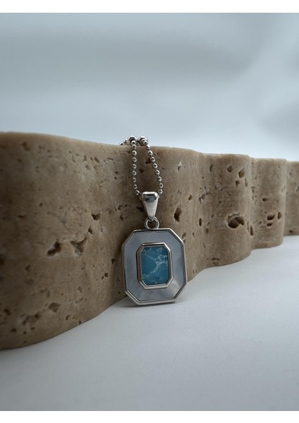 Sedefli Gümüş Firuze Taşlı Uzun Altıgen Kolye Ucu fiyatları