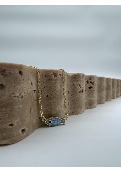 Gümüş Mozaik Mavi Balık Kolye fiyatları