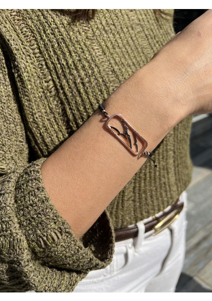 El Işi Tasarım Rose Çerçeveli Siyah Gümüş Martı Bileklik