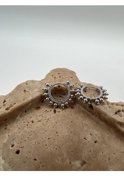 Gümüş Boncuklu Halka Küpe
