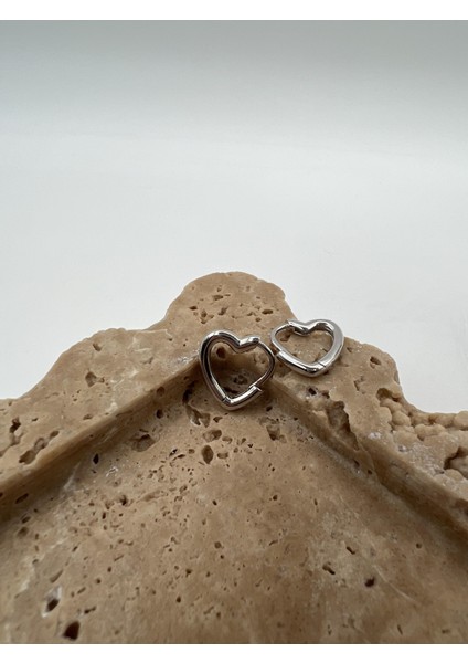 Gümüş Kalp Halka Küpe