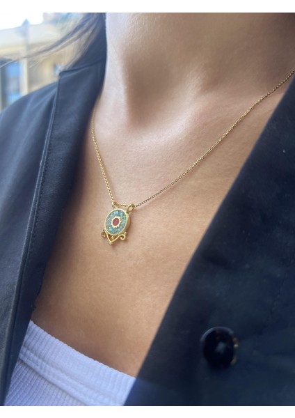 Mozaik Taşlı Gümüş Firuze Kolye