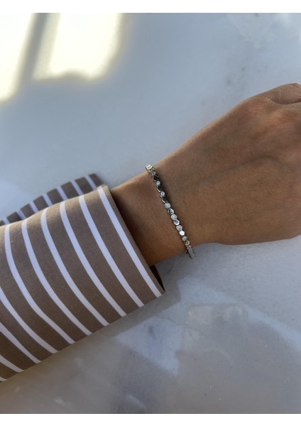 Taş Detaylı Gümüş Küçük Petek Bileklik