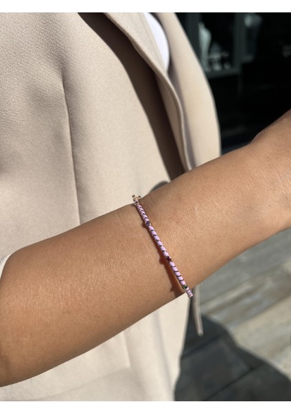 Lila Renkli Taşlı Gümüş Kelepçe