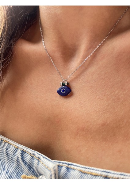 Gümüş Mavi Göz Kolye