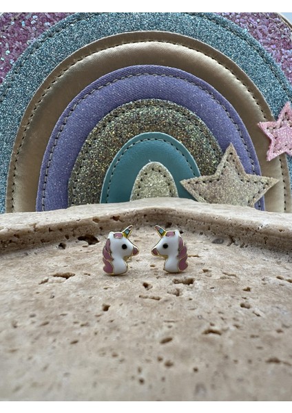 Çocuk Gümüş Mineli Unicorn Küpe